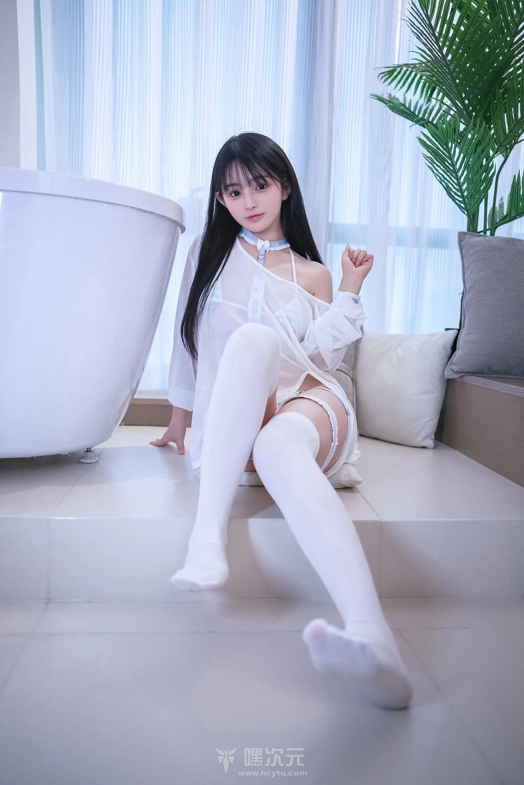 桜井宁宁 史莱姆 浴室湿身 蓝白绑带内衣写真集-嘿次元