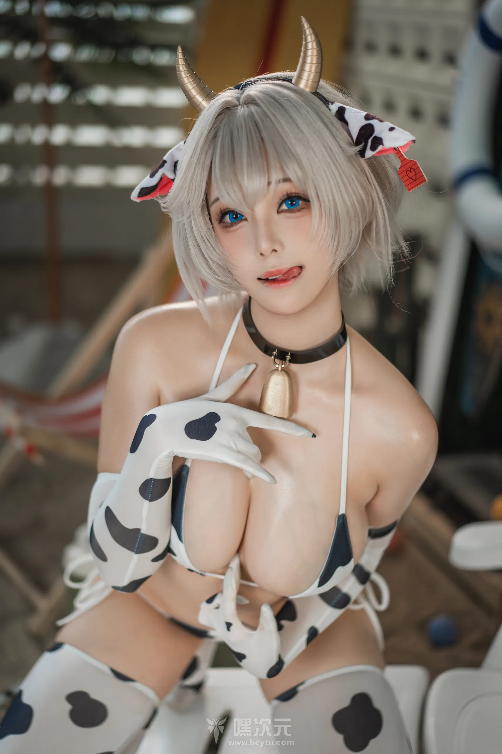 蜜汁猫裘 棕色尘埃泰瑞丝 奶牛纹比基尼 银发兽耳写真集-嘿次元
