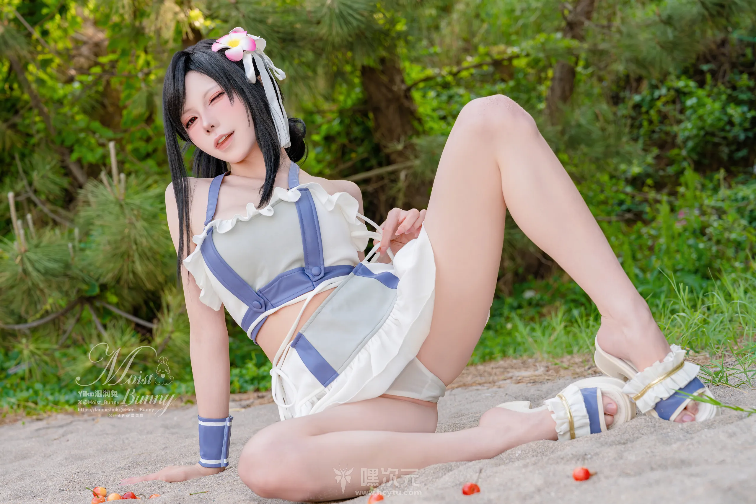 黏黏团子兔 蒂法海边假日 蓝白泳装与湿身特写 写真集 - 嘿次元 图3
