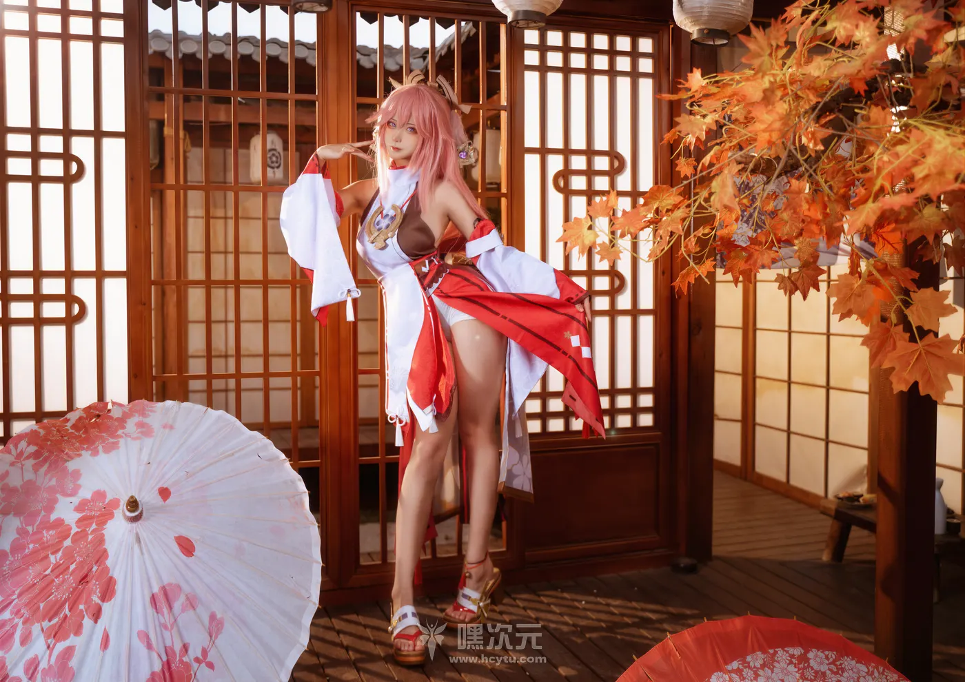 Seya-狮砸 原神 八重神子 红白短裙极致肉感 写真集 - Seya-狮砸 - 裙摆掀开,绝对领域显露